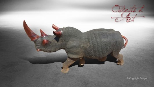 Mahogany Blackened & polished tips Rhino statue - medium